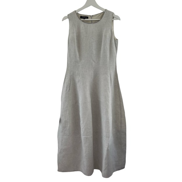 Lafayette 148 Dress Womens 2 Gray Linen Sleeveless Maxi Fit Flare Pockets Summer - Picture 1 of 16